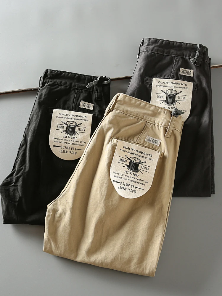 

Весенне-осенние удобные мужские брюки из чистого хлопка, облегающие, прямого кроя, повседневные, из тонкого твила, модные, универсальные, длинные брюки