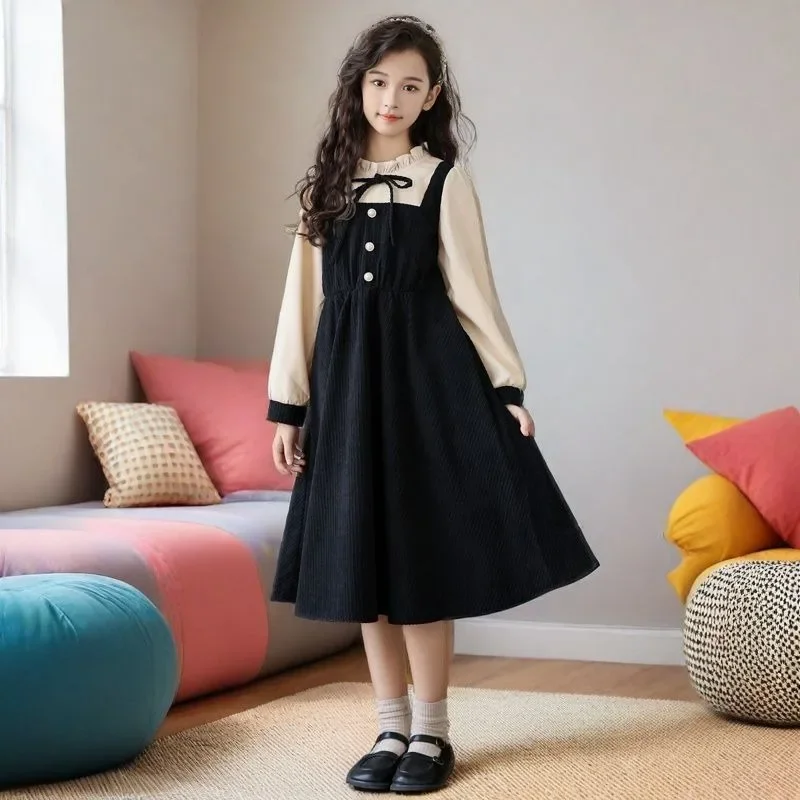 

Новое платье из двух частей из псевдо на флисовой подкладке — шикарное платье принцессы для девочек 4–12 лет, весна/осень/зима 2025 г.