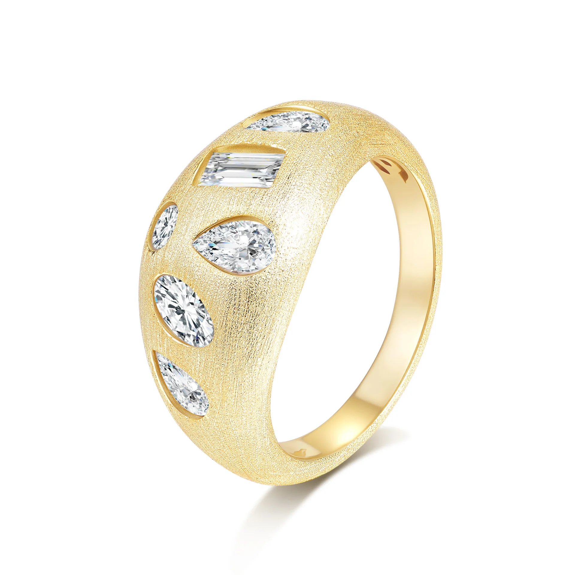 خاتم فضة مزخرف وصل حديثًا مع مويسانيتي مختلط القطع، خاتم بيان من الفضة الإسترليني S925، هندسي فريد متعدد-