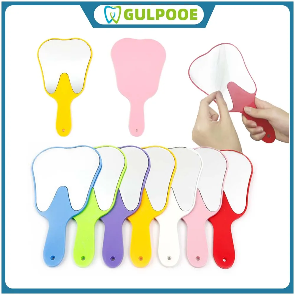 

GULPOOE 1Pcs Dental Mouth Examination Mirror with Handle Cute Tooth Shaped Mirror Unbreakable Patient Hand Mirror Dentistry Gift