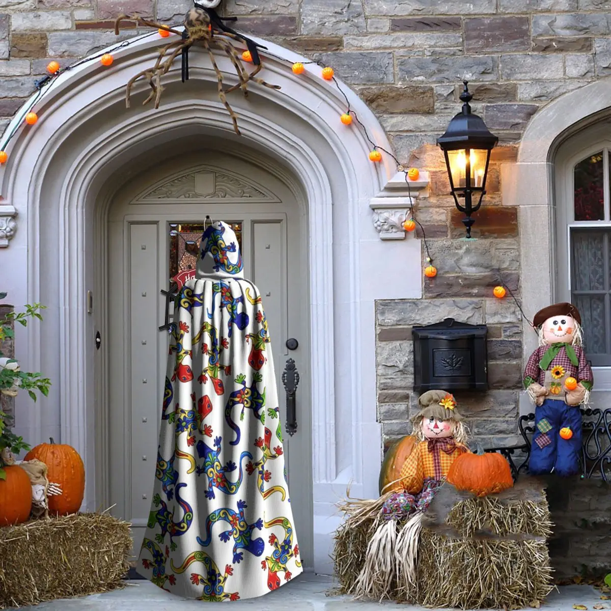 نمط المكسيكي مع السحلية القبلية العرقية عباءة طويلة مقنعين الساحرة القرون الوسطى زي تأثيري كيب هالوين مصاص دماء الكبار للجنسين