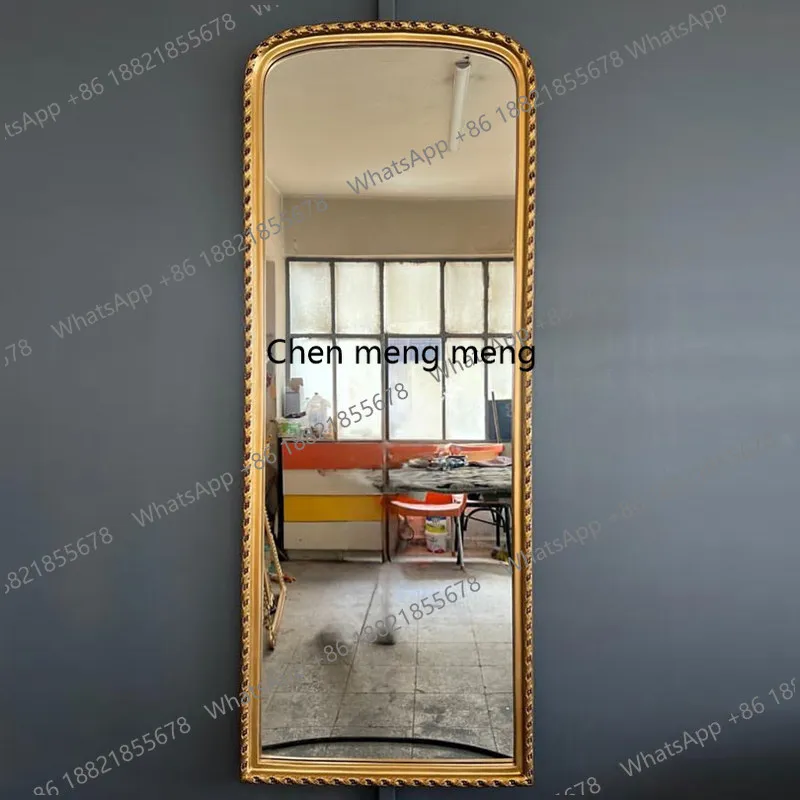 

French retro solid wood full-length mirror round floor-to-ceiling full-body fitting mirror European style