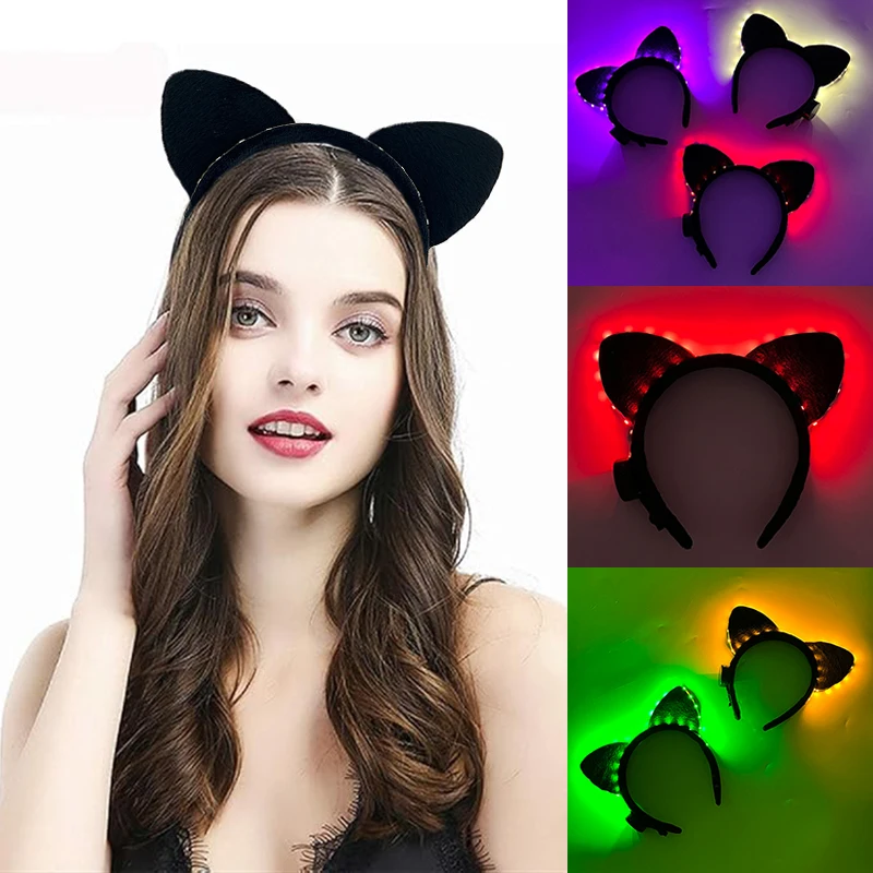 LED Cat Ears Headband Cute Light up Headband luminous Fancy Animal hairbands for Nightclub rave Party Concert Hair Accessories