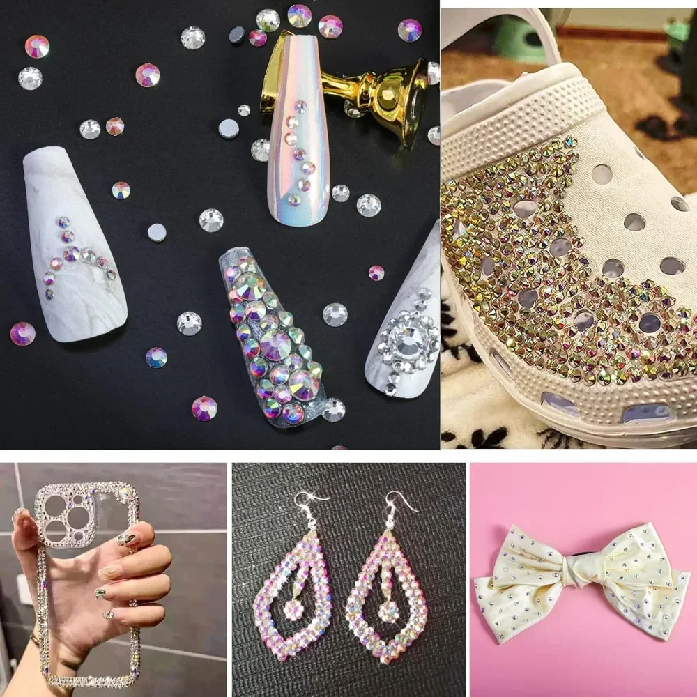 2000Pcs Mixed Sizes SS4-SS30 Glass Rhinestones 12 Grid Non-hotfix Crystal Flatback Glitter Stones for Crafts Decoration Nail Art