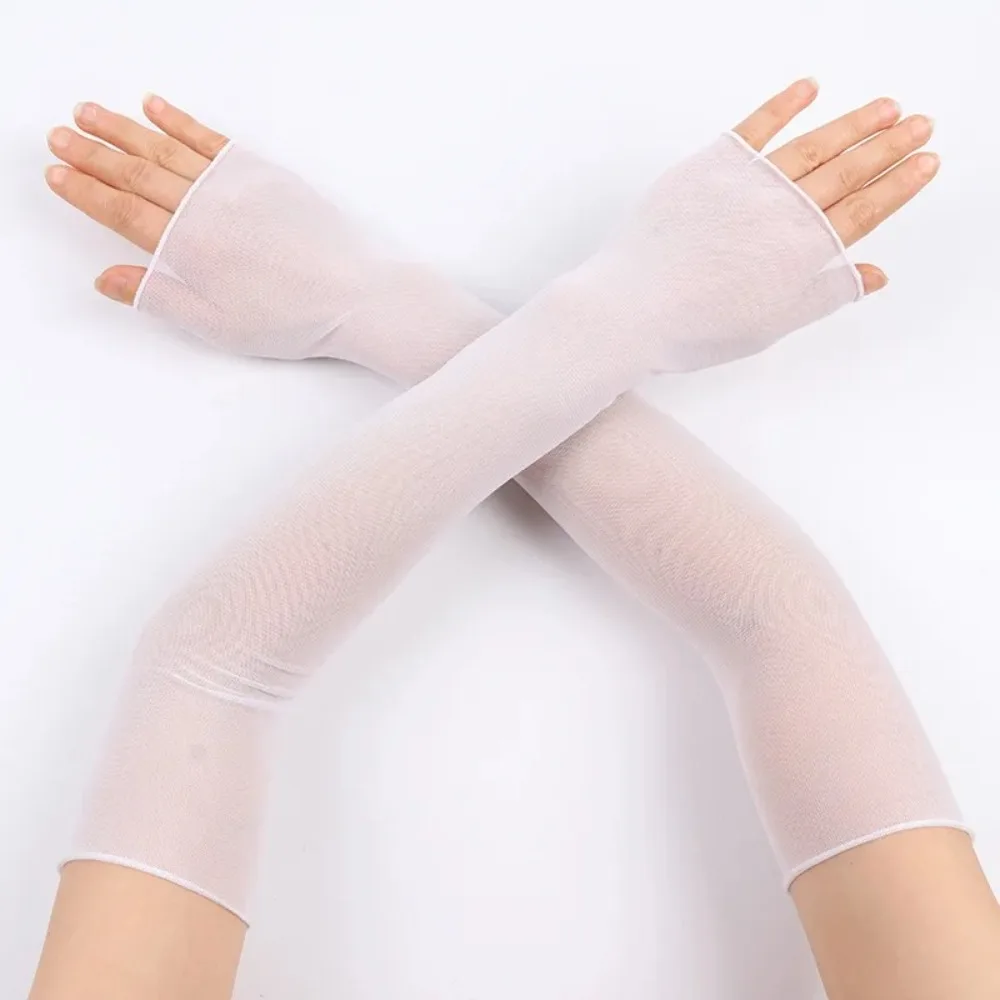 Fashion Fingerless Sun Protection Sleeves Thin Transparent Arm Sleeves Breathable Long-Sleeved Mesh Sleeves Summer
