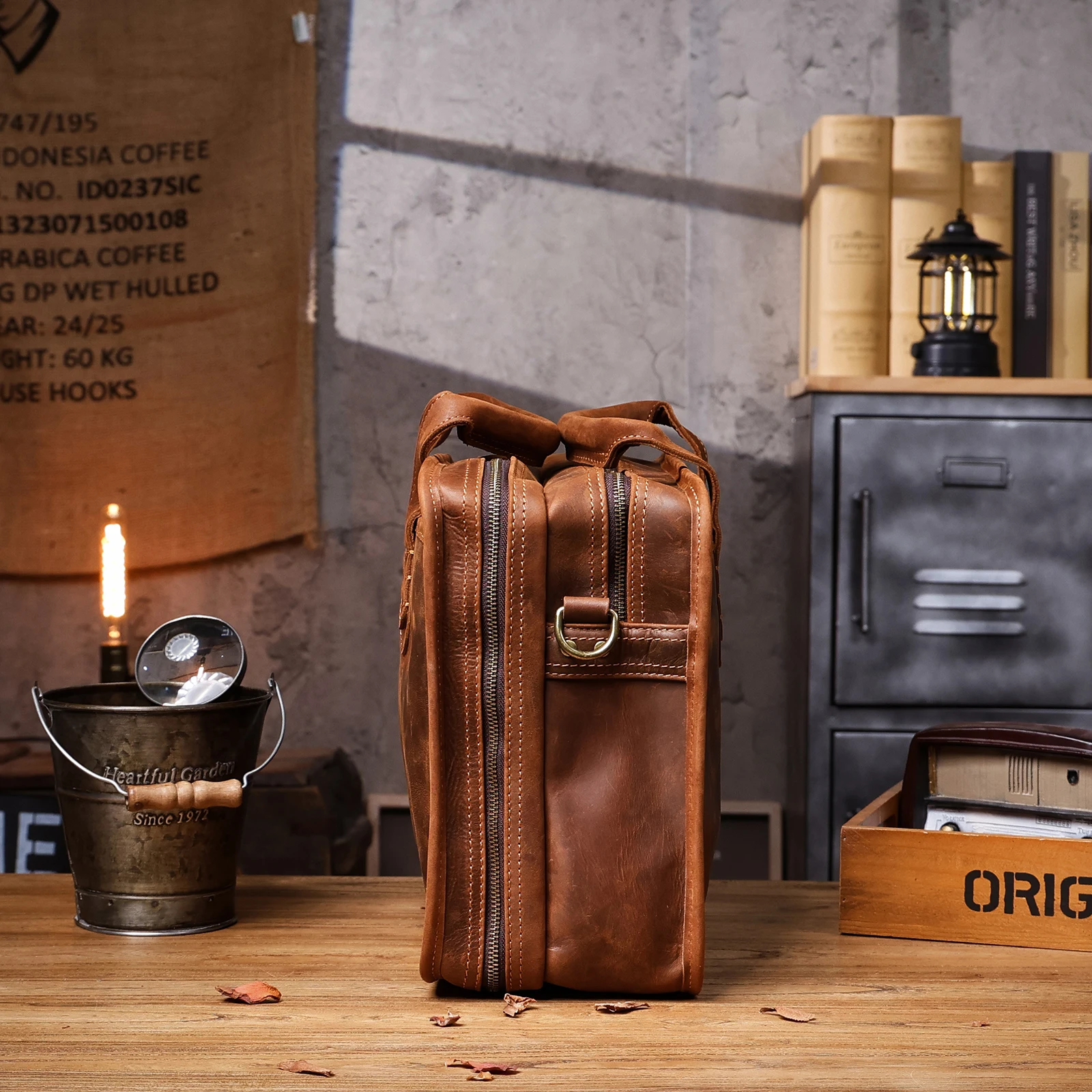 S.WORKER Neues Design Vintage Echtleder Herren-Aktentasche Laptop-Tasche Große Kapazität Rindsleder Business-Tragetasche Handtasche für Männer – Detail 11