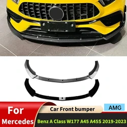 For Mercedes Benz A Class W177 A45 A45S AMG 2019-2023 Car Front Bumper Lip Lower Blade Auto Spoiler Splitter Body Kits Tuning