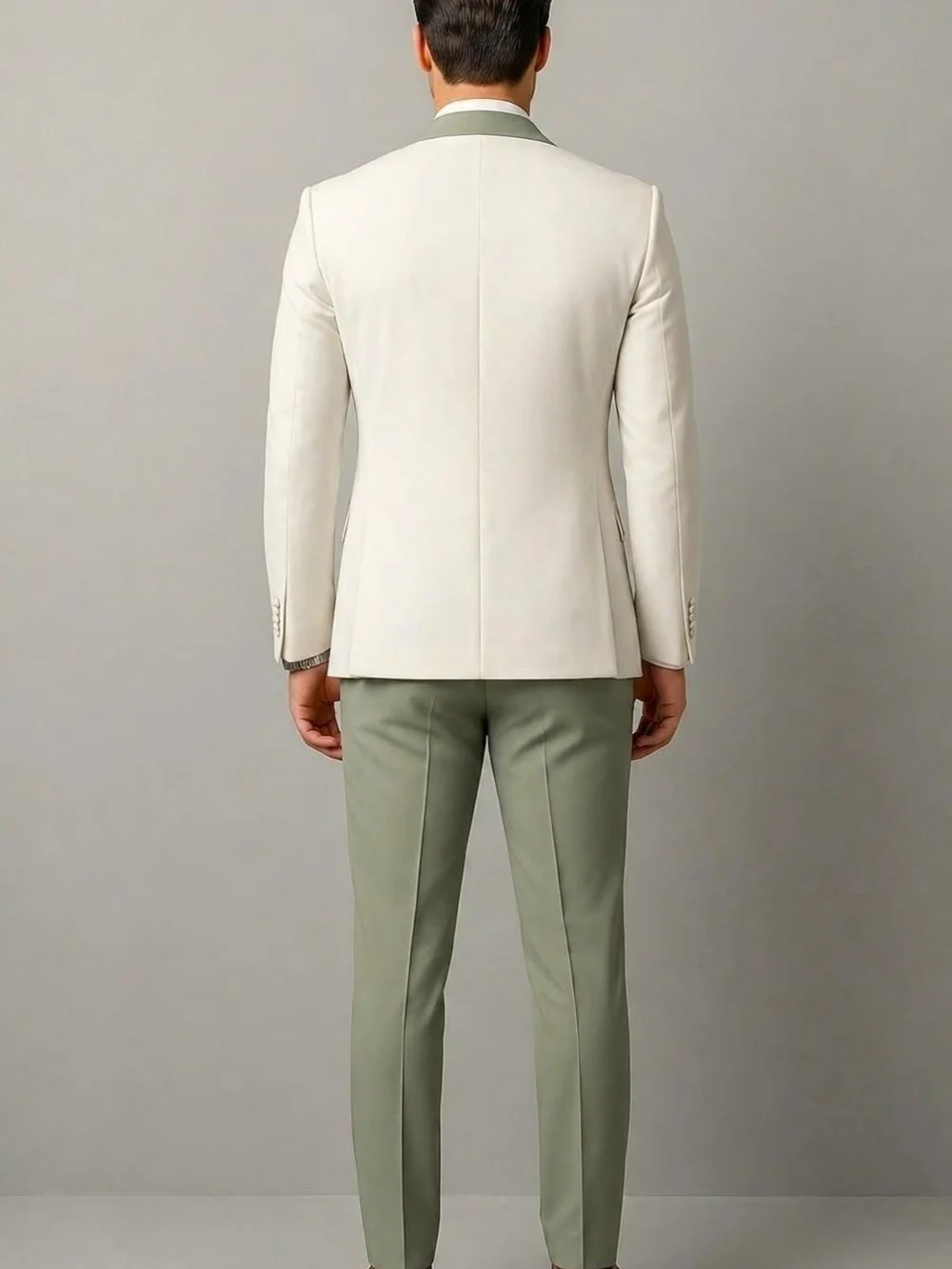 Classic White Sage Green Contrast Men Tuxedo Suit 3PCS Customized 2027 Elegant Wedding Groom Blazer Vest Pants Formal Outfit