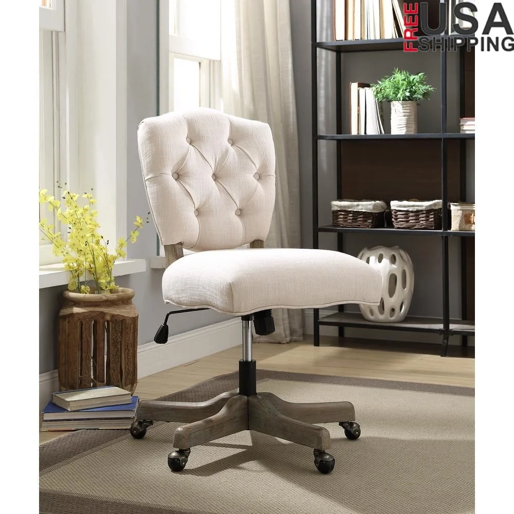 

Поворотный офисный стул с мягкой обивкой и тафтинговой спинкой, регулируемая высота, антикварные латунные ролики для домашнего рабочего пространства, для использования в помещении