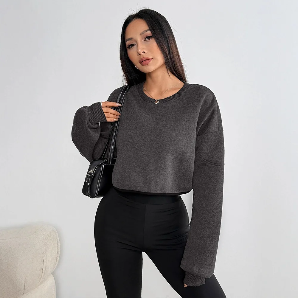 Autumn and winter new cross-border round neck loose and thin hemming casual and comfortable short knitted sweater