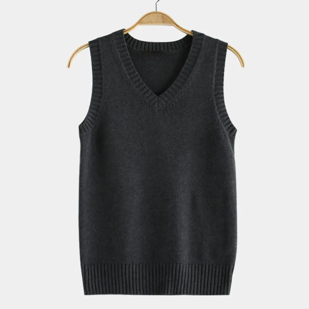 

Loose Fit Knitwear Women's V-neck Knitting Vest Sleeveless Ribbed Trim Solid Color Knitwear for Autumn Winter Loose Fit Top