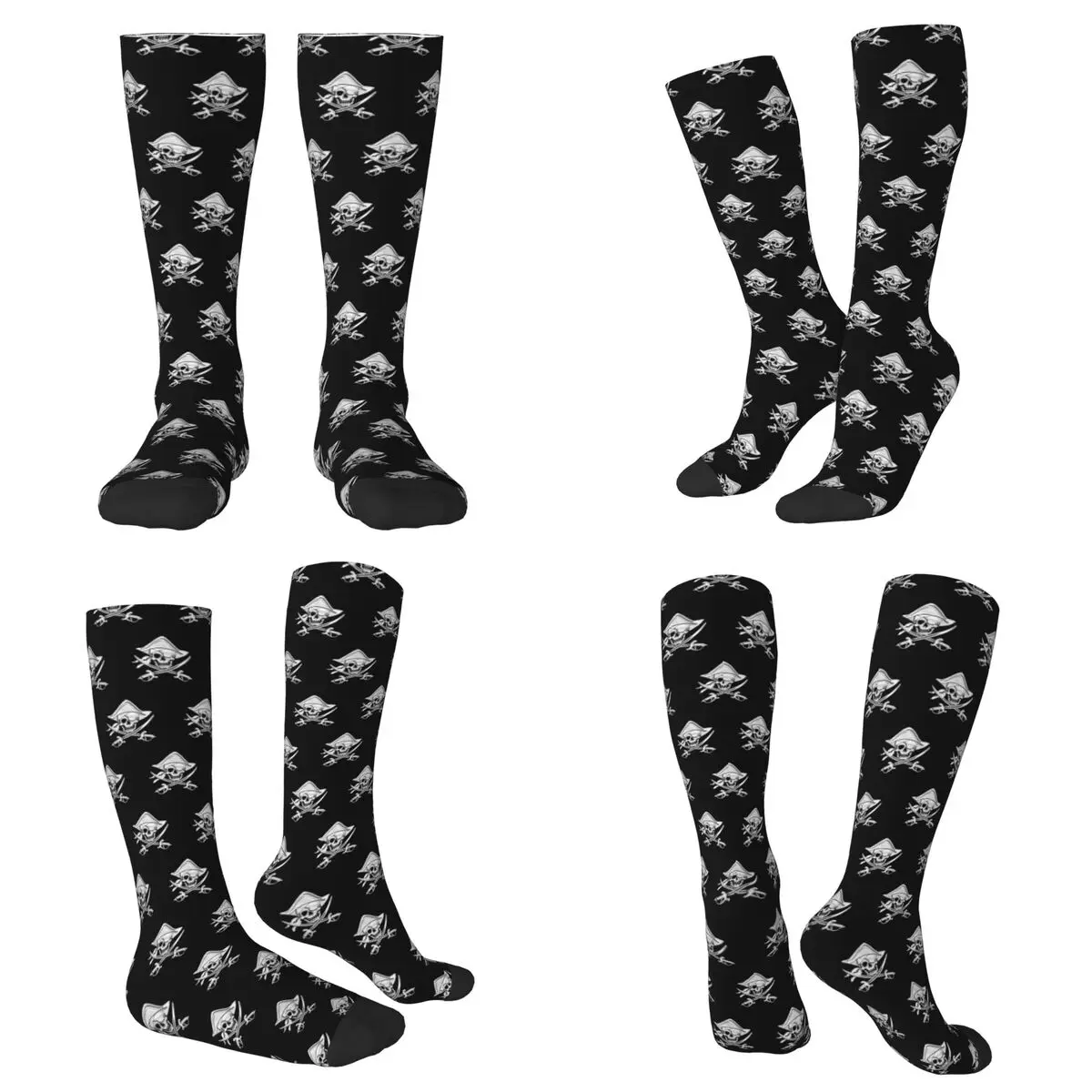

All Seasons Chrome Nautical Pirate Crossbones Socks Harajuku Sport Middle Tube Socks Soft Funny Stockings for Men Women