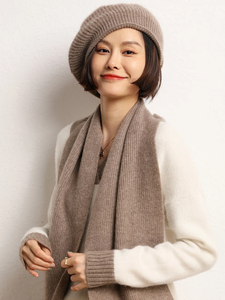 

MEETCC Women 100% Cashmere Beret Autumn Winter Women's Fashionable Headwear Soft Warm Chic Cap Fashion Cozy Hats
