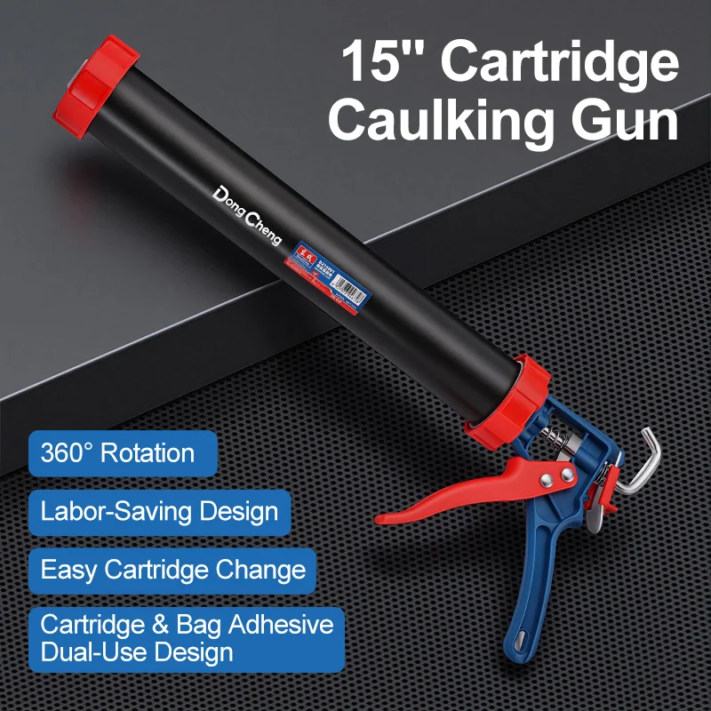 Heavy Duty 15 Inch Barrel Caulk Gun 360 Swivel Barrel Easy Load Push Rod Drip Free Cartridge Foil Pack Flooring Glazing Repair