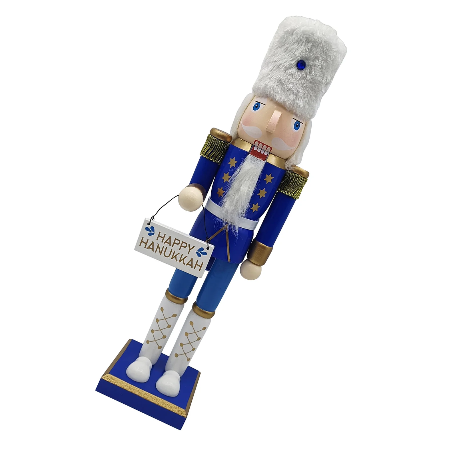 

38Cm Traditional Hanukkah Nutcracker in Blue and White Wood Sturdy Base Judaica Decor for Living Room Bedroom Mantel Display