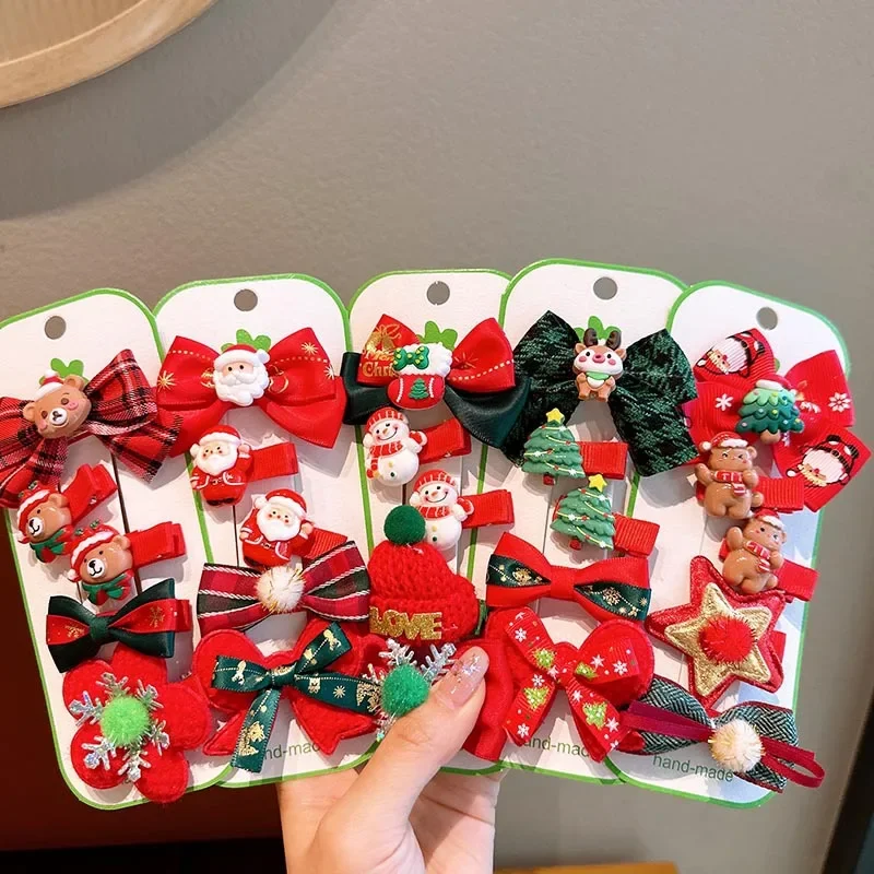 

Christmas Gift Cute Santa Claus Snowman Hair Clips Cartoon Bow Baby Hairpins Barrettes Kids Baby Girl Hair Accessories