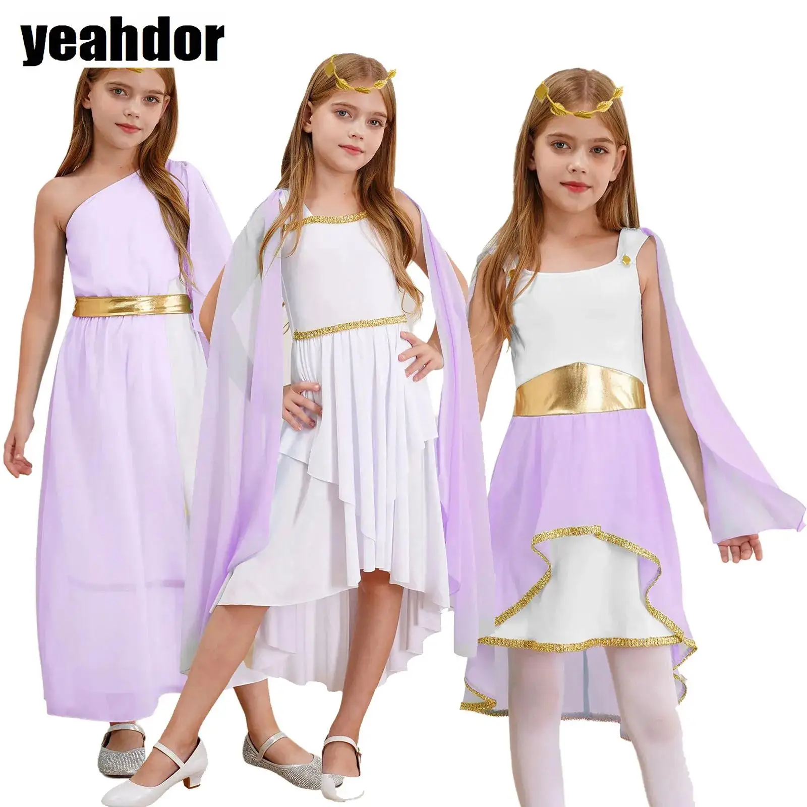 الفتيات اليونانية القديمة الأميرة الملكة آلهة زي هالوين الشيفون فستان الباليه شالات توغا ثوب العبادة الكنيسة جوقة فستان