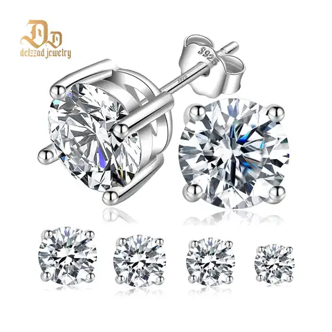 Delzzad 100% 925 스털링 실버 0.1/3 캐럿 Moissanite 귀걸이 남여 스터드 단순 귀걸이 빛나는 절묘한 파티 쥬얼리