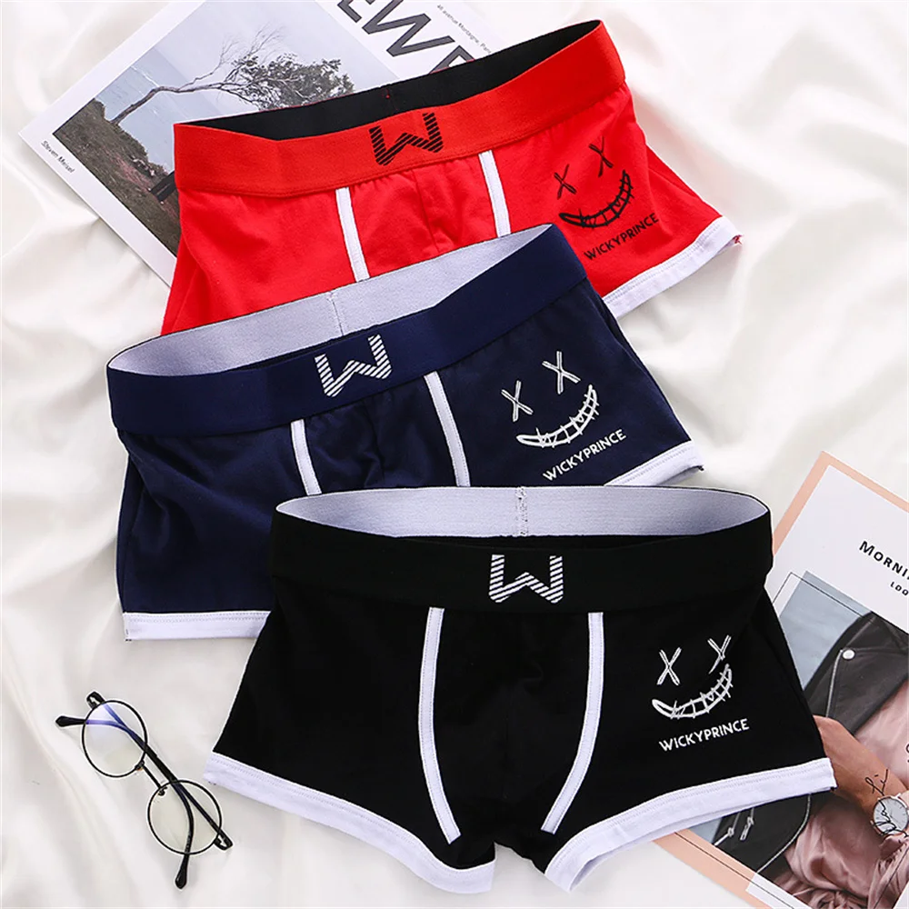 

3pcs Men's Cotton Underwear Boxer Shorts Men Underpants Smile Print Comfort Male Shorts Homme U Convex Underwear Panties