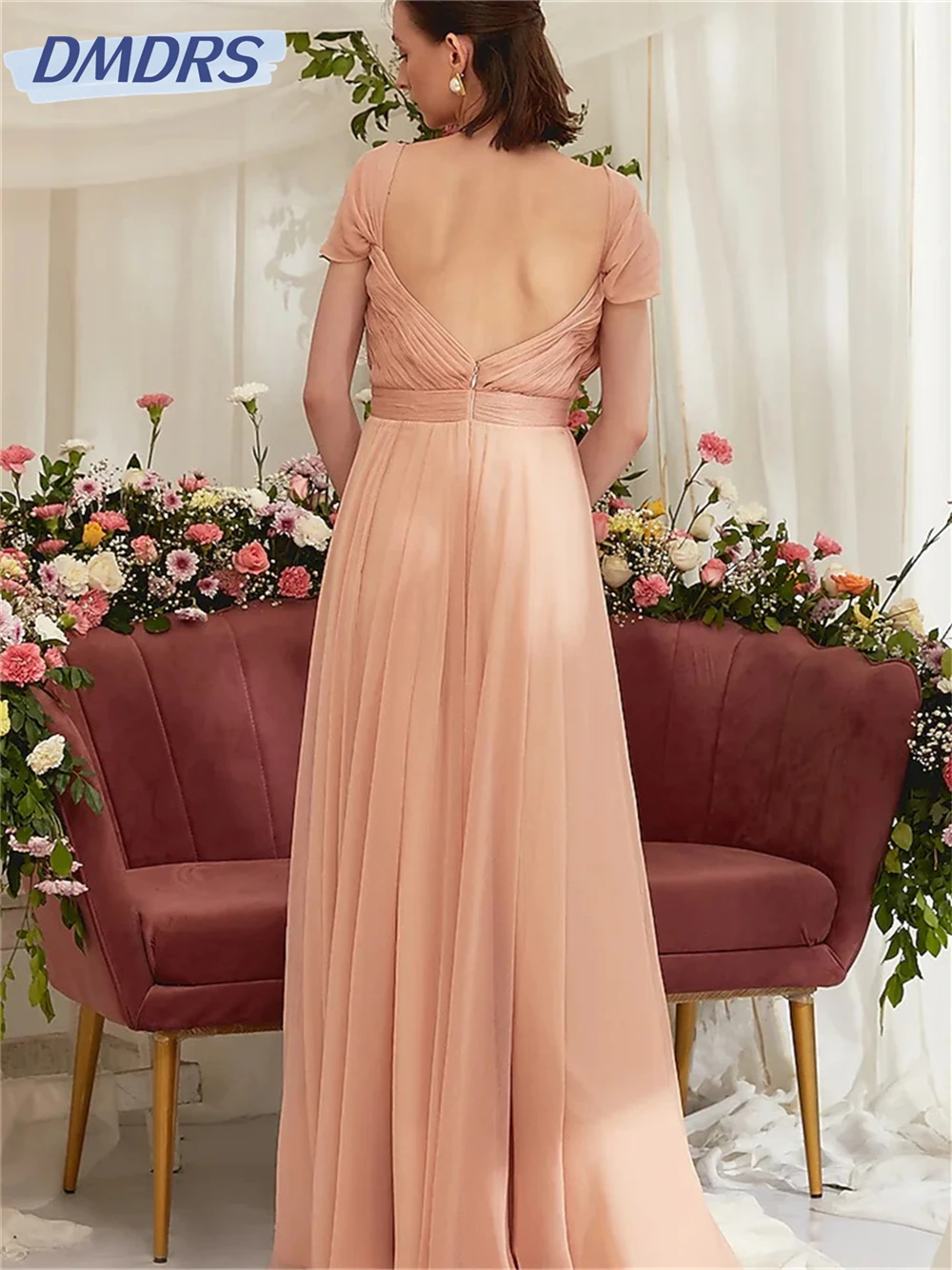 Elegante abito da sera in Chiffon 2024 abito classico a maniche corte affascinante senza spalline abiti lunghi fino al pavimento Vestidos De Novia