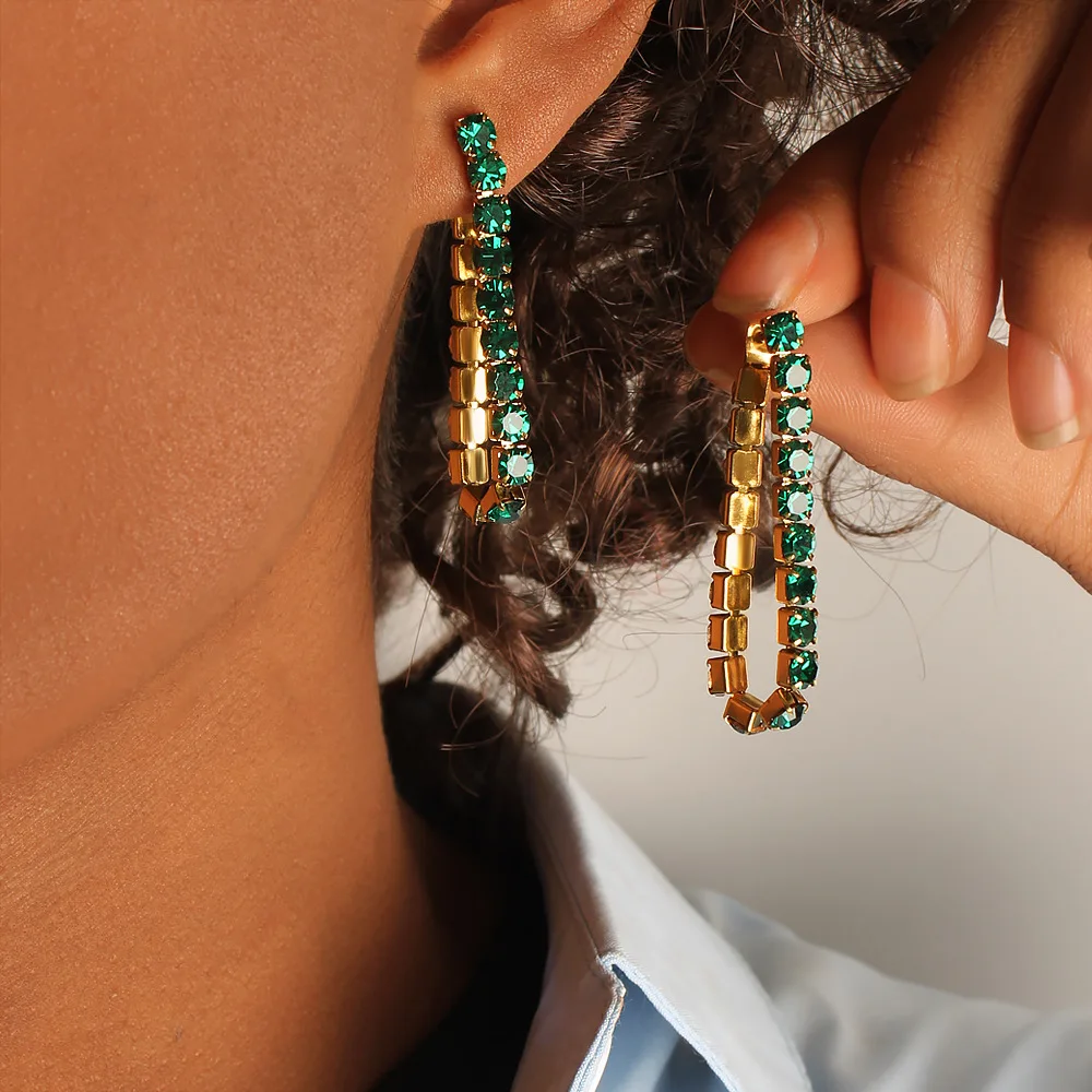 DIY accessories Light luxury elegant stainless steel claw chain long ear buckle plated with 18K gold high-end color zircon earri