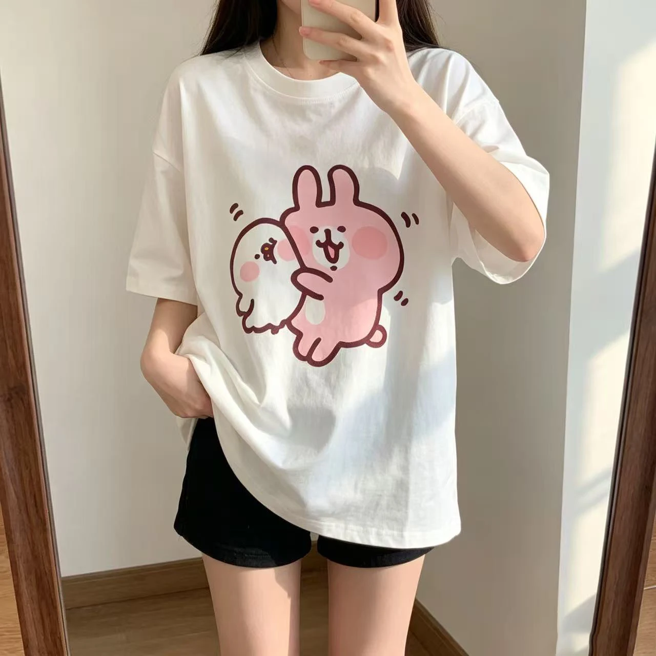 Japanese Usagi Chiikawa Couple printed short sleeved shirt sweat-absorbing cute Usagi versatile T-shirt Comfortable pure cotton - view 4