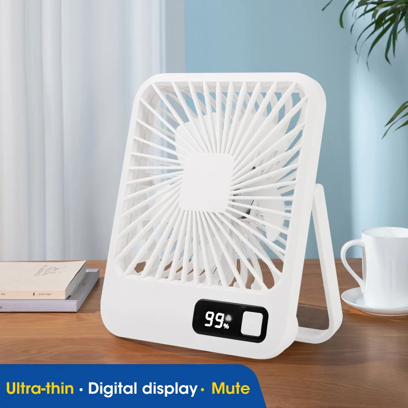 Small Desktop Fan Portable Foldable Table Fan USB Rechargeable Fan With Power Display 5 Speeds Adjustment Desktop Fan