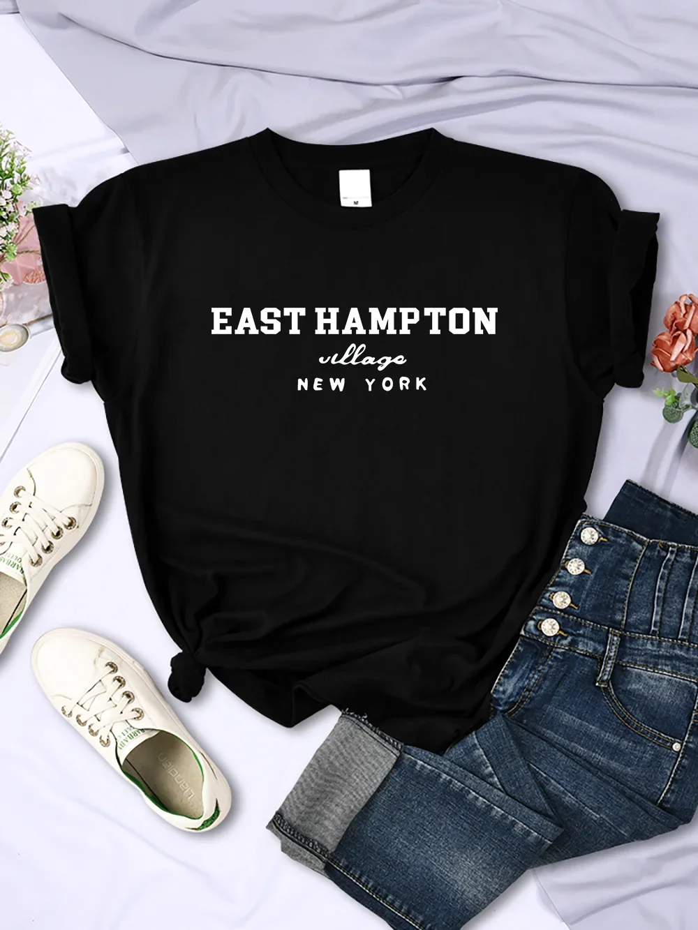 East Hampton Village New York Print Women T Shirt Street Personality Tops Summer Breathable T Shirtcasual Cool Soft  Casual Tee