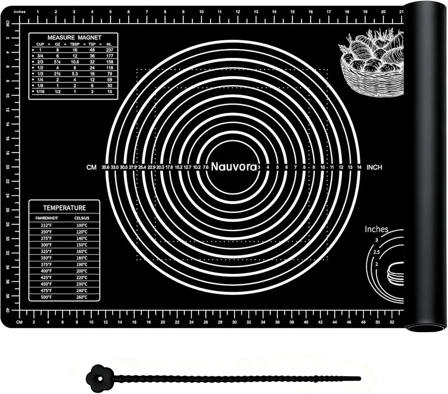 

Силиконовый коврик для выпечки - 26 дюймов, многоразовый, антипригарный, с разметкой для работы с фонданом, раскатки теста, приготовления пирогов