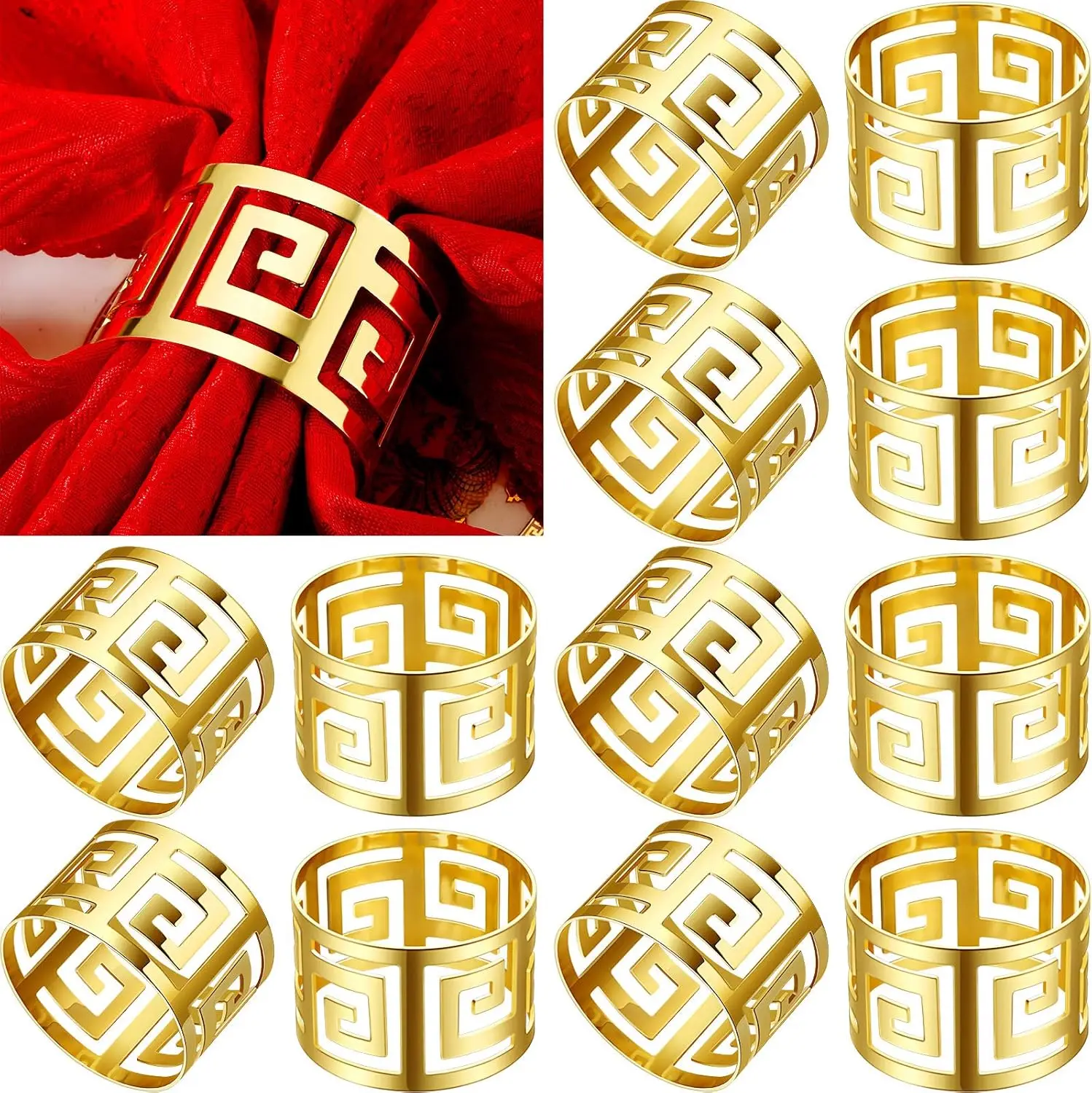 

200 Pcs Gold Hollow Out Napkin Rings Holder Set for Wedding Christmas Party Table Decoration Bulk Dinner Banquet