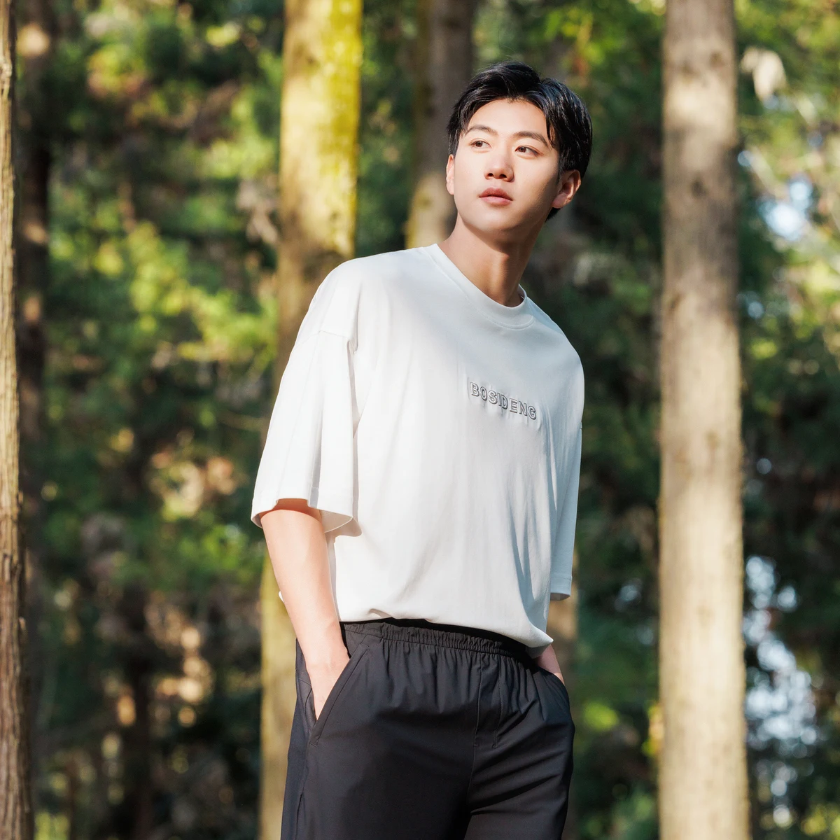 

BOSIDENG Хлопковая мужская белая футболка с круглым вырезом, однотонная, повседневная, мужские топы, футболки для мужчин, мужские футболки, одежда
