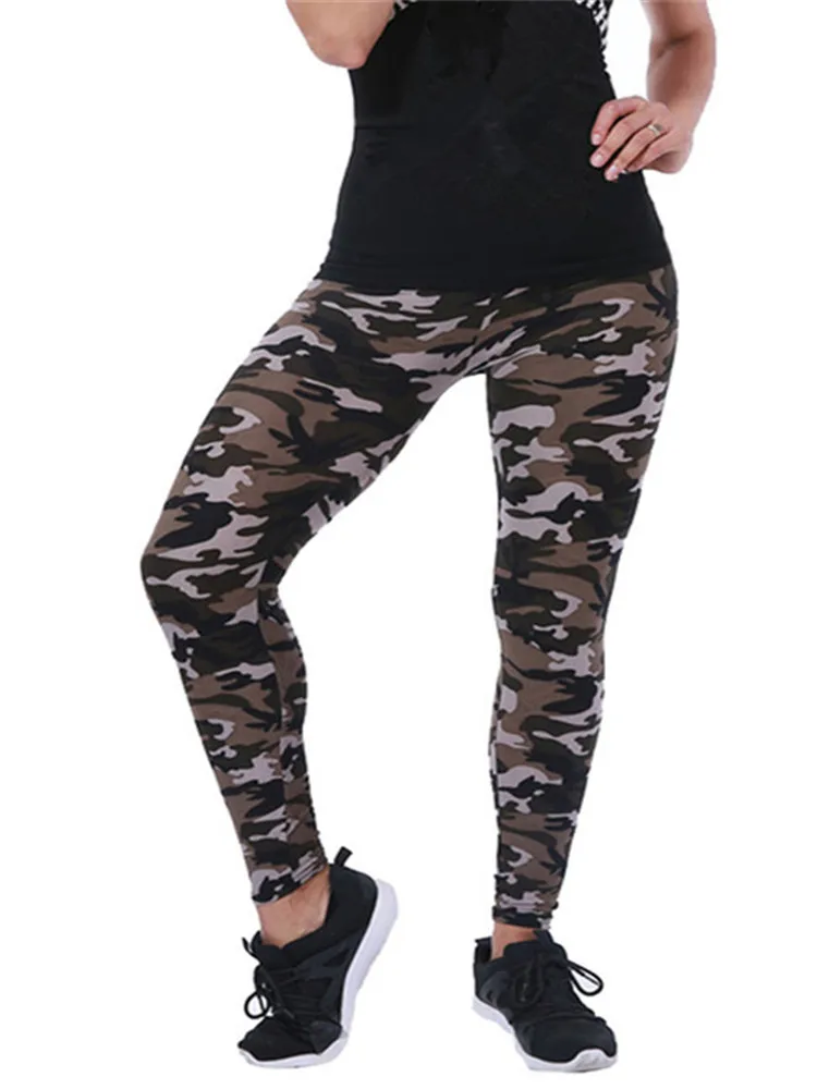 YRRETY ออกกำลังกายกางเกงผู้หญิง Leggings Camouflage สตรีออกกำลังกาย Legging สูงเอวกีฬาถักฟิตเนสข้อเท้า-ความยาว