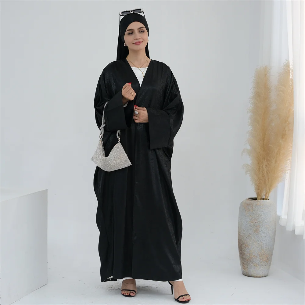 2024 New Black Turkish Dubai Abaya Muslim Women Elegant Arabe Robe Arabic Kimono Islam Open Abayas Islam Clothing Modest Coat