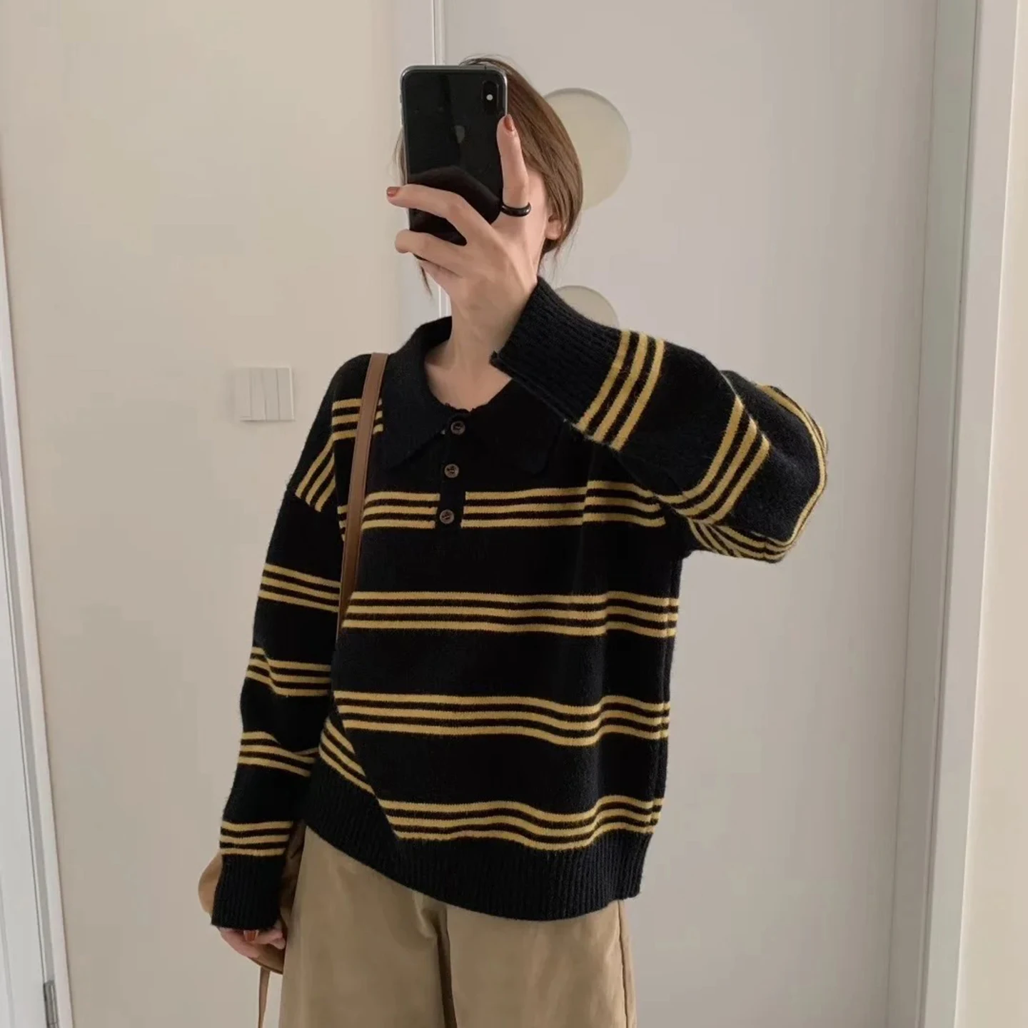 

Пуловер из 100% мериносовой шерсти, модный женский пуловер с воротником-поло в полоску, цветной вязаный осенне-зимний мягкий топ, приятная для кожи одежда