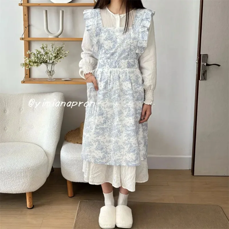 

Длинный кухонный фартук в стиле Instagram для садоводства, кофейни, цветочного магазина, женское платье с чернильным принтом