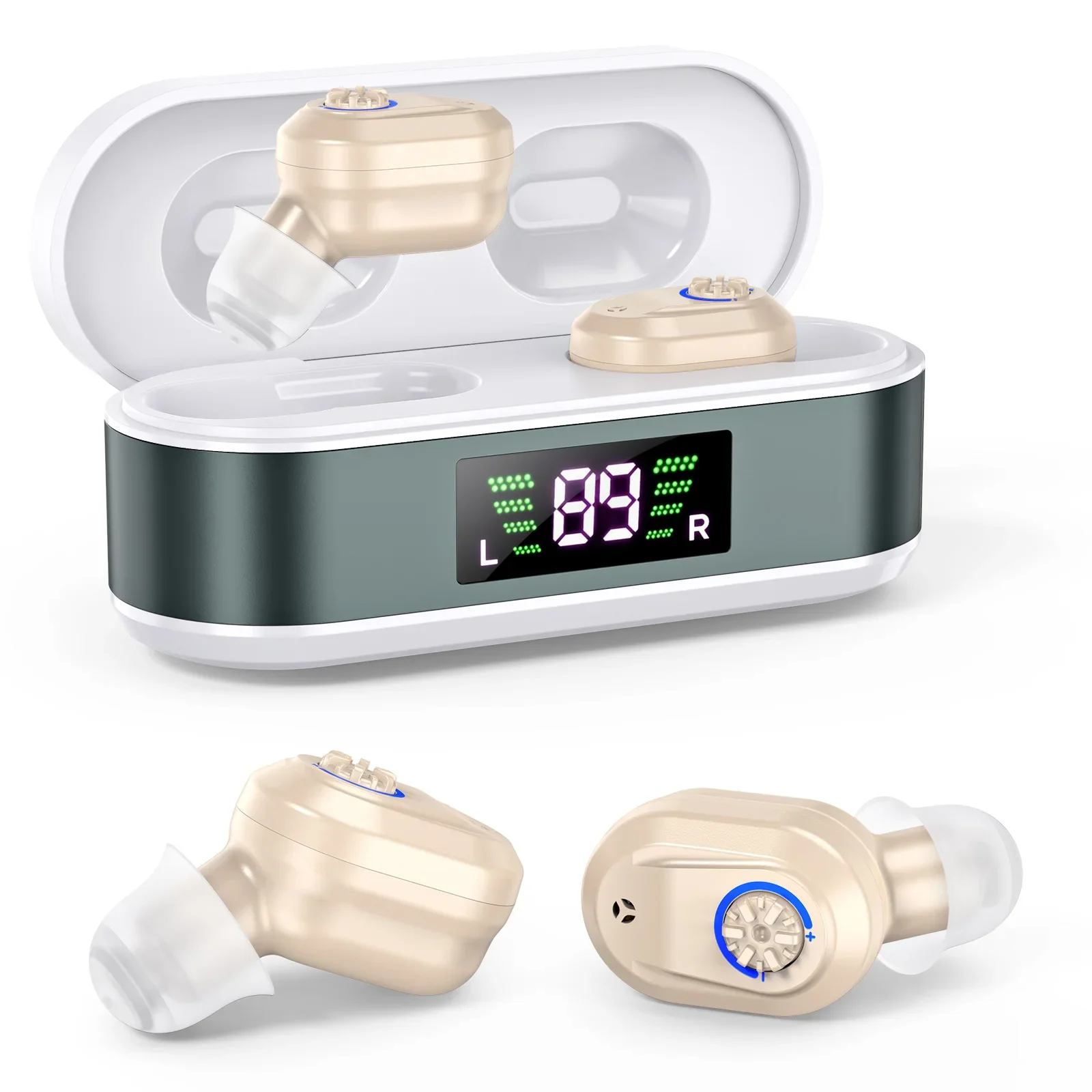 CIC Rechargeable Digital Display Digital Hearing Aid Hearing Loss Elderly Adjustable Sound Amplifier Portable Charging Case