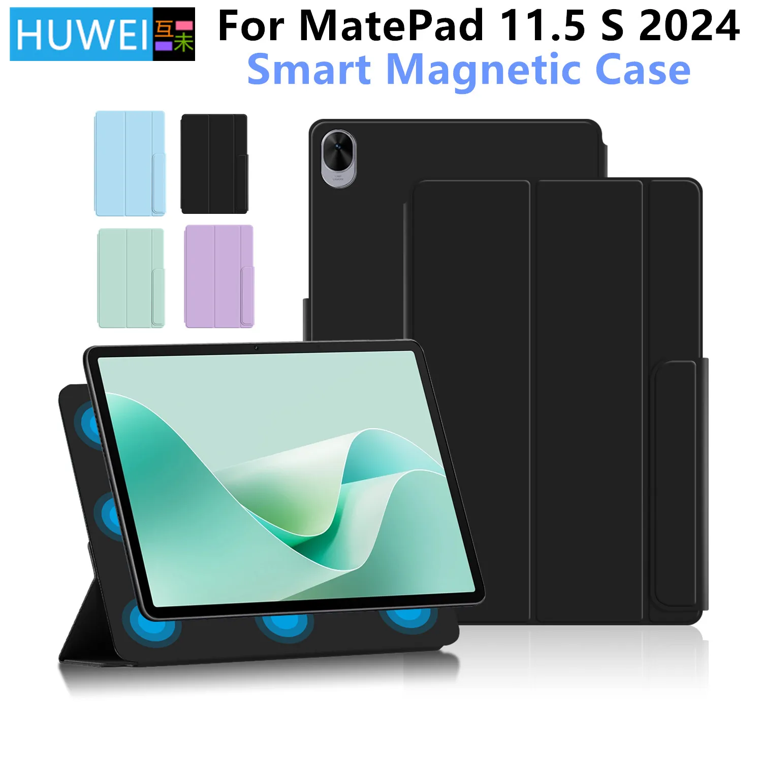 HUWEI Magnetic Case for Huawei MatePad 11.5 S 2024 Smart Book Cover for MatePad 11.5 S 11.5S TGR-W09 W10 Tablet Stand Cover case