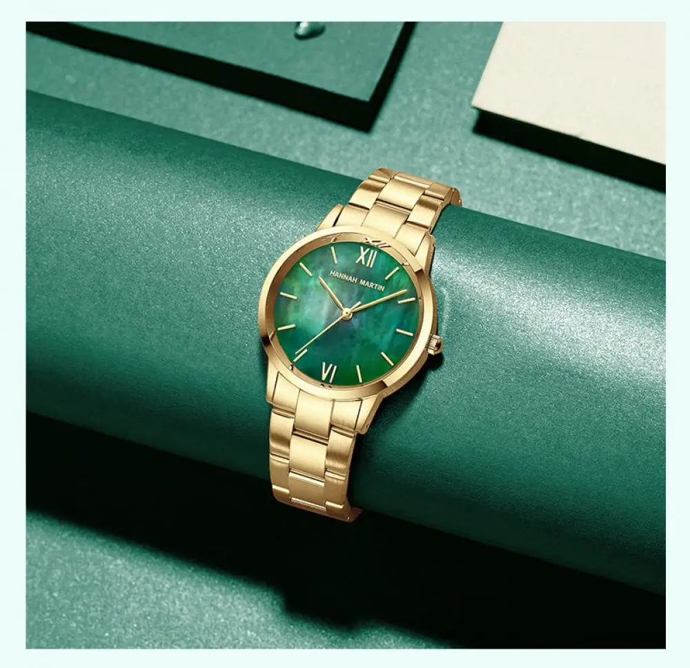 Women watch Japanese CITIZEN Movement Waterproof Watch Women Jade Emerald Green Women Watch Pearl Shell Watch