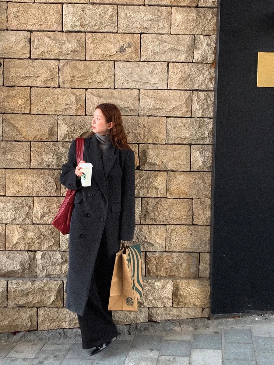 ay Woolen Coat Women's Autumn Winter 2025 New High-End Hepburn Sle Briti Sle Red Personage Museum Long Sve Coat