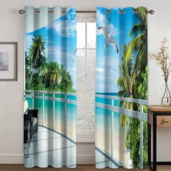 Natural Seaside Scenery 3D Landscape Modern Blackout Curtains Window For Living Room Bedroom Curtain Home Decor Kitchen Drapes