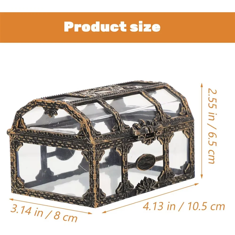 4 Pcs Mini Pirate Treasure Chest Plastic Clear Wedding Candy Box Vintage Jewelry Storage Box For Wedding Props Birthday Party