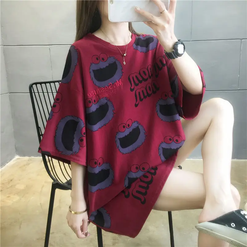 APIPEE Summer Fat Women Loose T Shirt Female Versatile Short Sleeve Top T-shirt