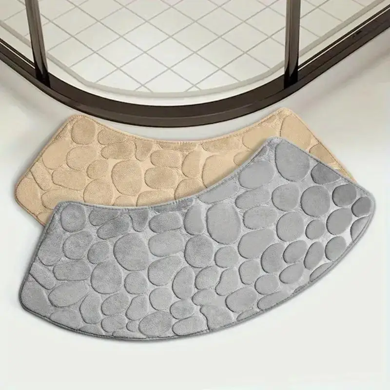 

Water Absorbent Bathroom Mat Fan Shape Toilet Entrance Door Mat Anti Slip Modern Style Home Use Floor Mat Polyester Material