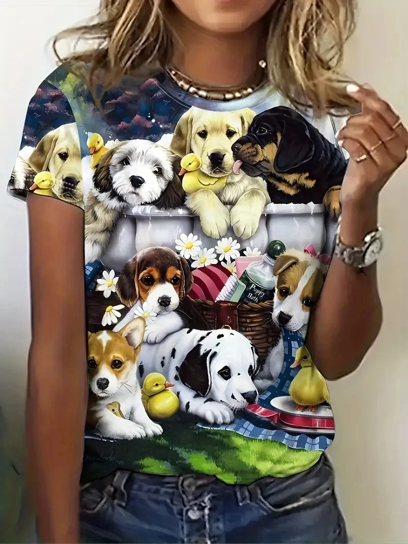 เสื้อยืดแขนสั้นพิมพ์ลายสัตว์น่ารัก 3D สำหรับสุภาพสตรีขนาดบวกหลวมและลำลอง นุ่ม สบายและระบายอากาศได้ กีฬากลางแจ้ง