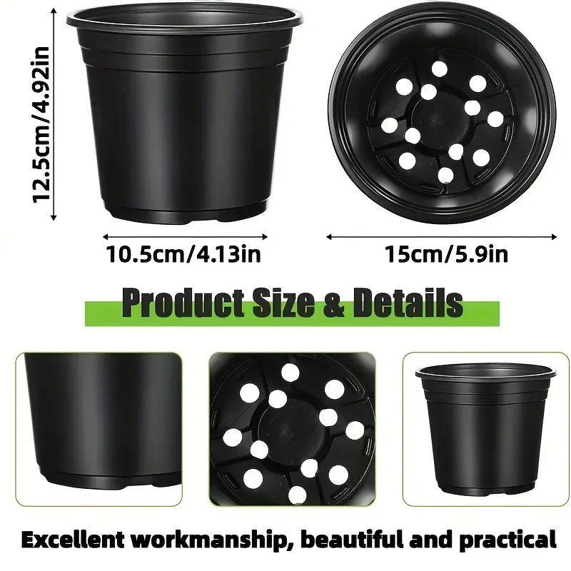 Black Breathable Seedling Pots Plastic Flower Pots with Drain Holes Reusable Home Garden Greenhouse Nursery Plants Cup
