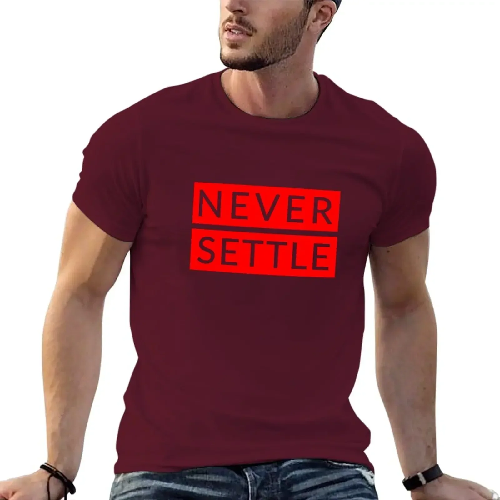 Custom T Shirts Short Sleeve Tee Men New Never Settle OnePlus Red T-Shirt Heavyweight Customized Graphic Men Clothing Summer