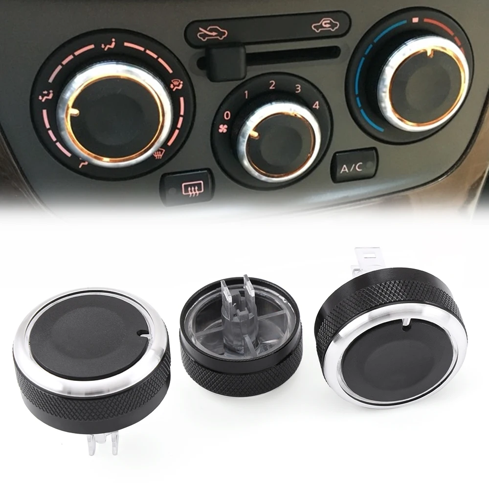 3Pcs/set Aluminum Alloy Car Air Condition Knob AC Button Knob for Nissan TIIDA NV200 LIVINA 04-10 Geniss Sylphy 2012 Accessories