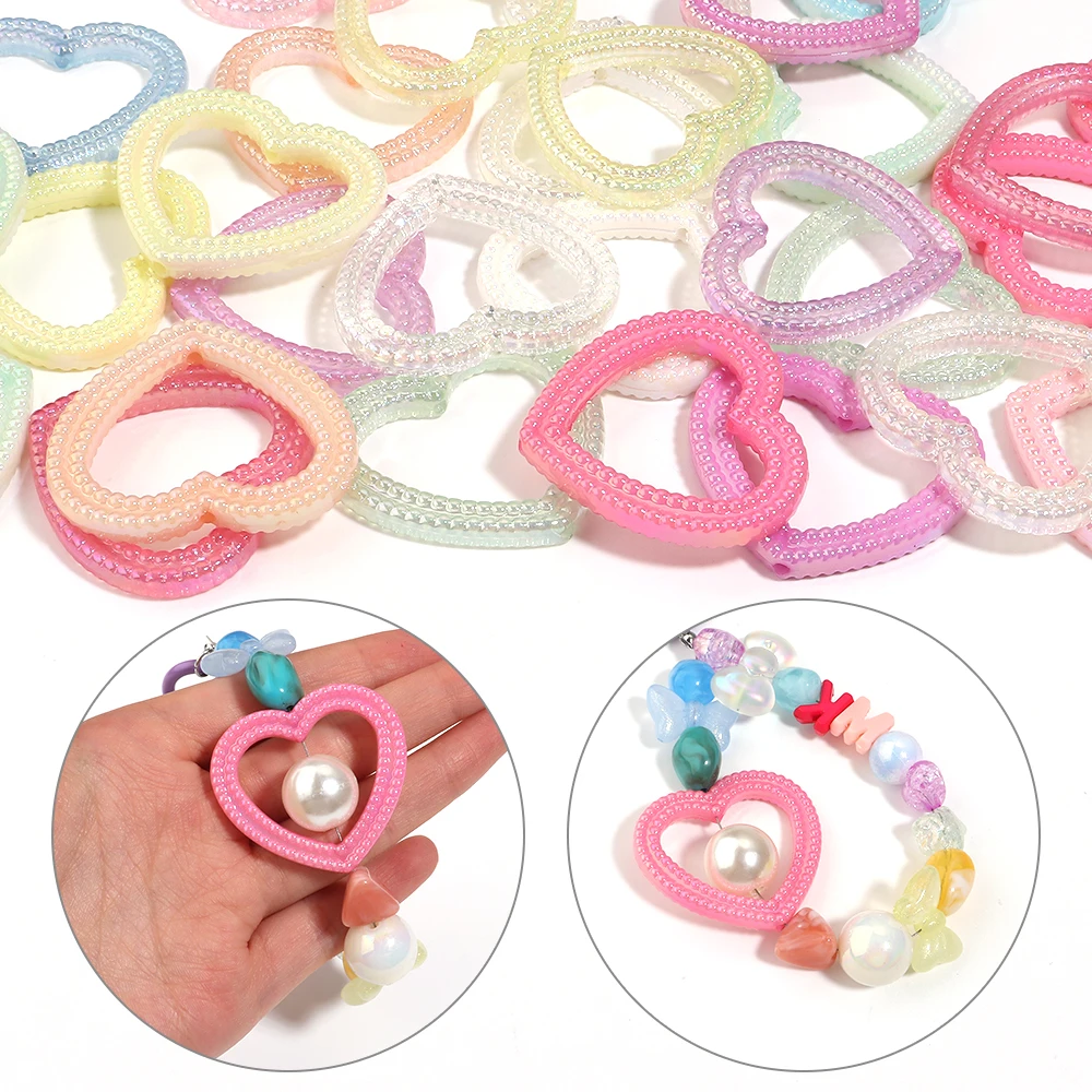 5-10pcs Color Plated Hollow Large Love Beads With Vertical Hole Macaron Color Loose Spacer Acrylic Beades DIY Earring Bracelet