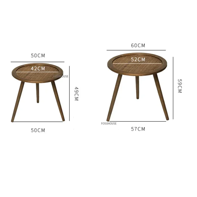 American Retro wooden Coffee Table for Living Room Furniture Simple Rattan Surface Sofa Side Table Round Balcony coffee corner