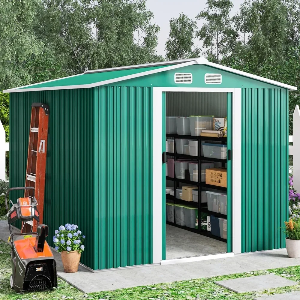 

Outdoor Storage Shed, Metal Large Shed Garden Storage Sheds with Air Vent, 2 Slide Door, 8 X 8 FT Outdoors Storages Sheds